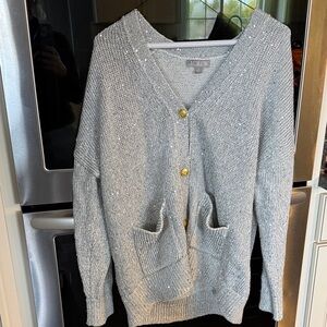 J. Crew Heather Gray Cardigan with Gold Accents